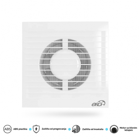 Ventilator E100S MRe za provetravanje kućnih prostorija, sa zaštitnom mrežom, prečnik 100 mm.