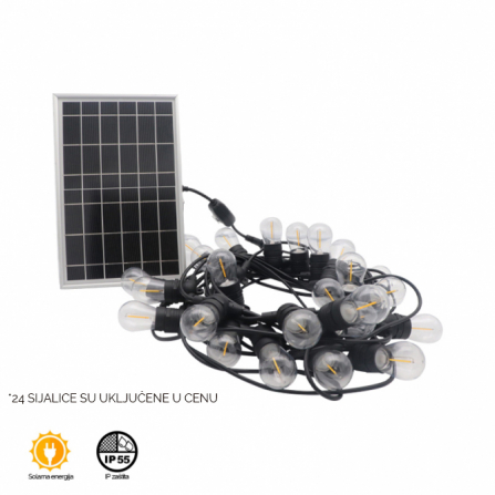 Solarna spoljna svetiljka sa setom kablova i 24 grla za sijalicu E27
