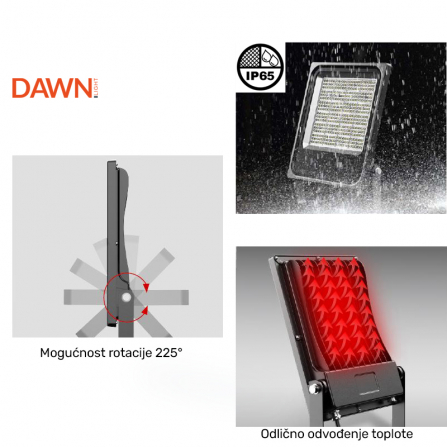 Dawn LED reflektor velike snage 200w izrađen od najkvalitetnijih materijala, IP65 zaštita.