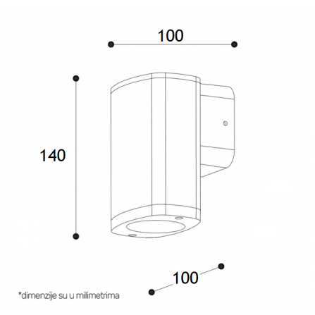 Zidna lampa za spoljnu upotrebu u IP54 zaštiti sa jednim sijaličnim grlom GU10.