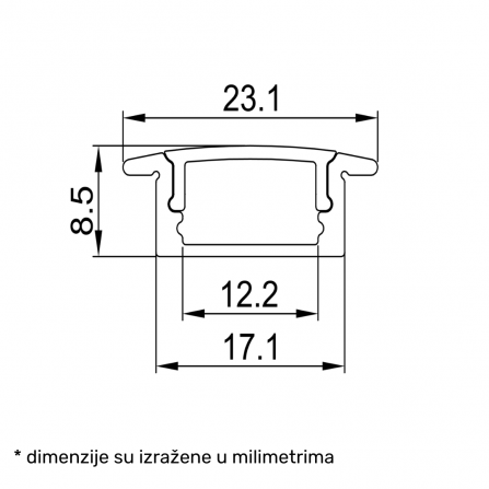 LED profil ALP001, crni, ugradni, super slim