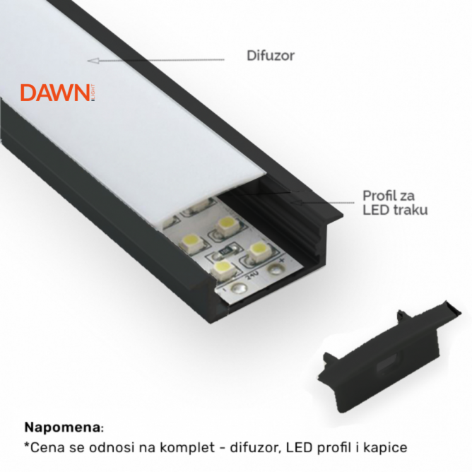 Ugradni aluminijumski komplet LED profil crne boje, dubine 10 mm sa prirubnicom. Ugradni aluminijumski komplet LED profil crne boje, dubine 10 mm sa prirubnicom.