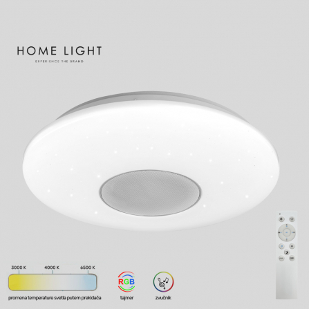 LED Bluetooth plafonjera sa daljinskom kontrolom, RGB svetlom i zvučnikom.