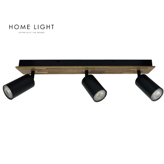Spot lampa u crnoj boji sa drvenim detaljima i 3 GU10 sijalice Spot lampa u crnoj boji sa drvenim detaljima i 3 GU10 sijalice