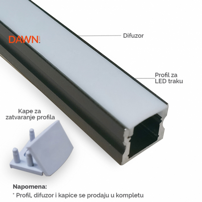 Nadgradni LED aluminijumski profil u crnoj boji. Nadgradni LED aluminijumski profil u crnoj boji.