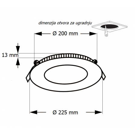 LED panel za ugradnju u spuštene plafone, snage 18W, sa mogućnošću izbora temperature svetlosti (3000K/4000K/6000K)