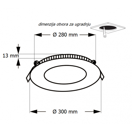 LED panel za ugradnju u spuštene plafone, snage 24W, sa mogućnošću izbora temperature svetlosti (3000K/4000K/6000K)