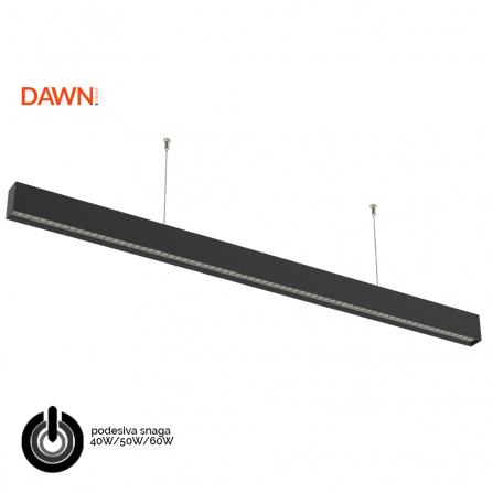 Linijska LED svetiljka dužine 1,5 metra u crnoj boji, sa snagama od 40W, 50W i 60W.