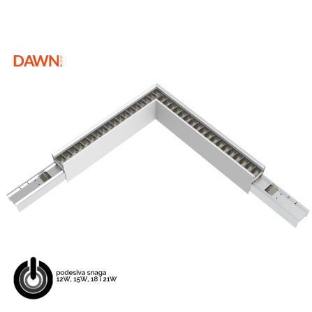 LED svetiljka u obliku slova "L" pod 90°, bele boje, sa snagama od 21W, 18W, 15W i 12W.