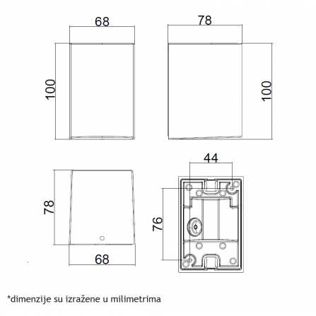Spoljna svetiljka, corten boje, IP65 zaštita. Poseduje jedno sijalično grlo, tip GU10.