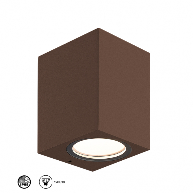 Spoljna svetiljka, corten boje, IP65 zaštita. Poseduje jedno sijalično grlo, tip GU10.