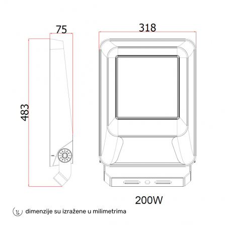 REFLEKTOR snage 200W, boja svetlla 4000K,   u IP65 zaštiti
