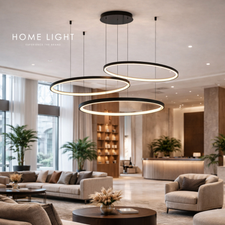 Atraktivan i moderan LED luster crne boje, snage 110W, emituje toplo belo svetlo