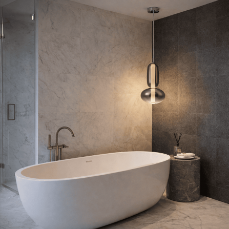 Visilica modernog i originalnog dizajna, u boji hroma i abažura u boji dimljenog stakla