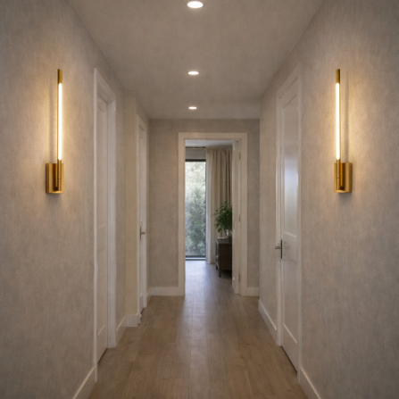 Elegantna i efektna zidna LED lampa zlatne boje.