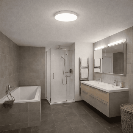 Led plafonjera u beloj boji, neutralno bele boje svetla.