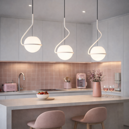 Elegantna visilica sa metalnim delovima u beloj boji i jednim grlom tip E27.