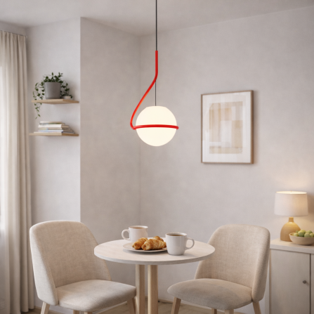 Elegantna visilica sa metalnim delovima u crvenoj boji i jednim grlom tip E27.