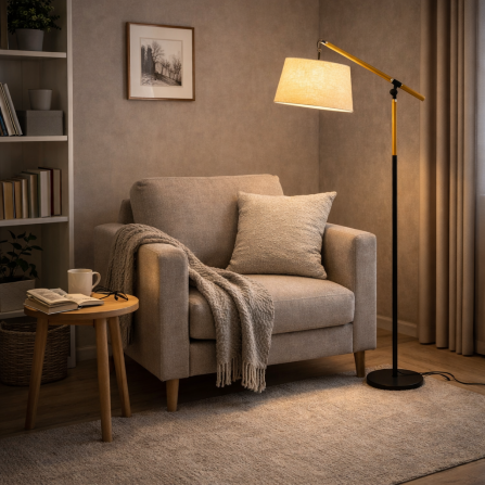 Elegantna podna lampa od drveta.