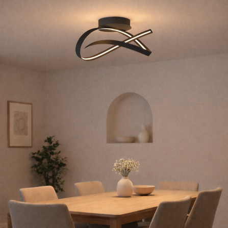 LED luster snage 26W, crne boje, topla boja svetla