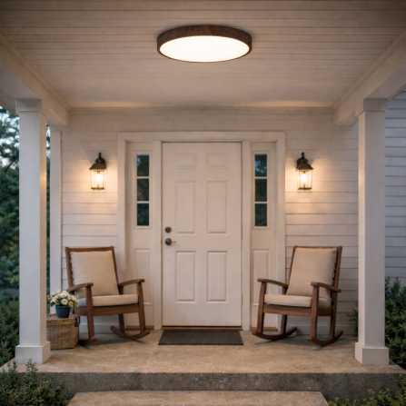 Led plafonjera u boji tamnog drveta.