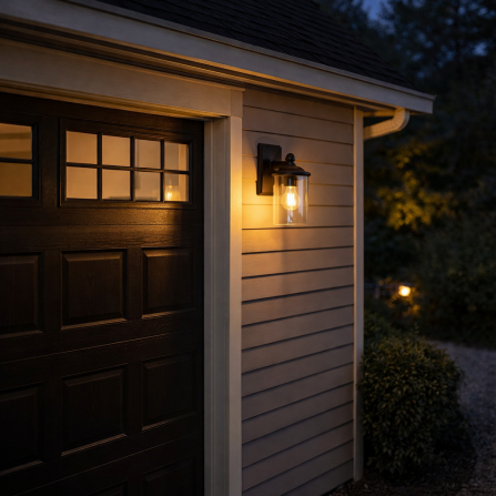 Zidni fenjer u crnoj boji sa sijaličnim grlom tip E27.