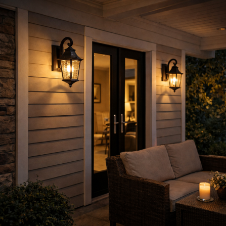 Zidni fenjer u crnoj boji sa sijaličnim grlom tip E27.