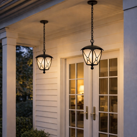 Plafonski viseći fenjer rustičnog izgleda u crnoj boji