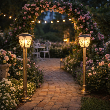 Podni fenjer rustičnog izgleda u boji starog zlata