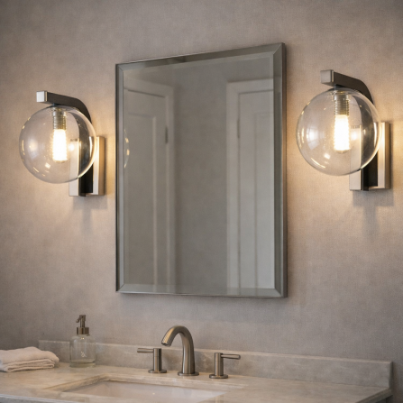 Zidna lampa, u sivoj i hromiranoj boji, savršena za hodnike i spavaće sobe.