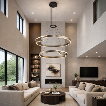 Led luster atraktivnog izgleda, čiji dizajn čine 2 svetlosna kruga sive boje.