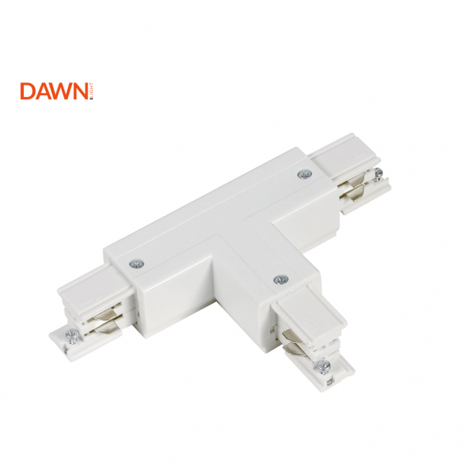 Trostepeni T konektor za povezivanje šina u obliku slova T, bele boje