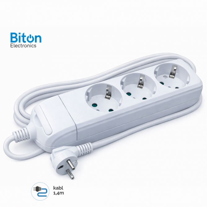 Produžni kabl sa tri utičnice, dužina kabla 1.4 metra