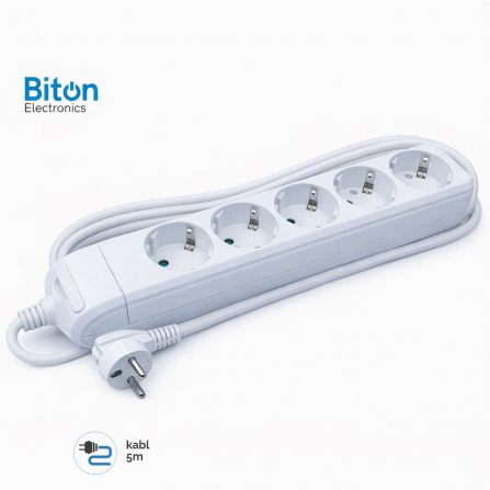 Prenosna priključnica sa 5 mesta i kablom dužine 5 metara